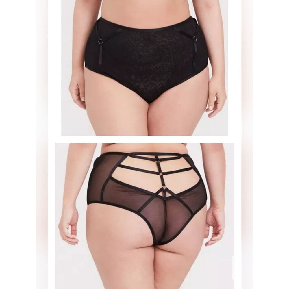 Torrid 00 M  Black Lace Harness High Waist Panty NWOT 3846-CY
